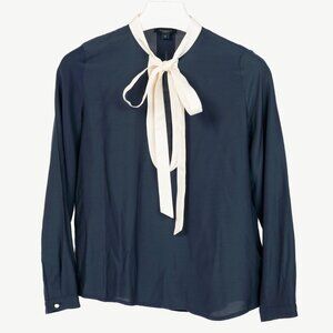 Burberry Navy Rayon Tie-Neck Long-Sleeve Blouse